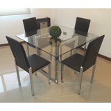 Juego Comedor 4 Sillas Mesa Vidrio Cuadrada 1,2x1,2 Cromado 