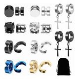 10pares Aretes Hombre Falsos Piercing Imán Arracadas + Bolsa