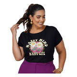 Blusa Tshirt Feminina Estampa Flores Happy