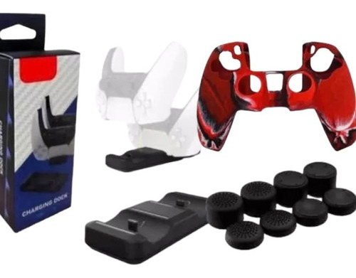 Kit Base Cargador Estación De Carga Mando Ps5 Silicona Grips