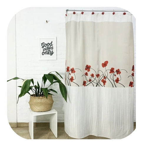 Cortina Baño Tela Lino Jacquard Diseño Botanical Impermeable