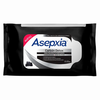 Asepxia Toallitas Carbón Détox. Empaque con 25 unidades. | MercadoLibre