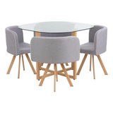 Conjunto Mesa De Jantar Vidro + 4 Cadeiras Compact - Lunes