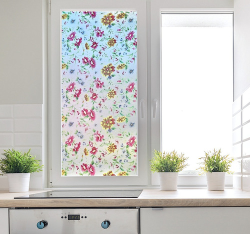 Película Vinil Decorativo Para Ventana De Flores 1m X 92cm