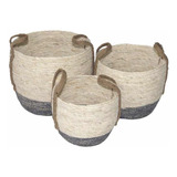 Set De 3 Canastos Jinan Natural Con Gris