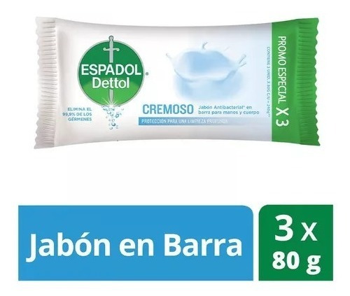 Espadol Dettol - Jabon Antibacterial Cremoso 3 X 80 Gr
