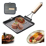 Sartén Grill Cuadrado De Hierro Fundido Asado Parrilla 28cm