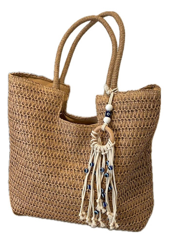 Bolsa Para Playa De Mimbre Con Fleco (grande)