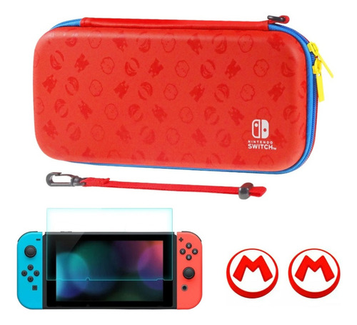 Estuche De Diseño Mario R/a +2 Grips+ Vidrio Nintendo Switch