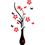 Adesivo Decorativo De Parede Flores Vermelhas Borboletas