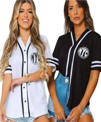 Blusão Camisa Feminina Baseball Com Botões Nyc Ref: Delia