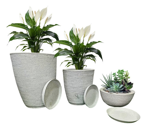 Kit 3 Vasos Decorativo Luxo Grafiato Planta Flor Jardim Casa