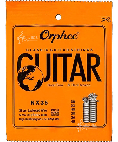Cuerdas De Guitarra Clasica Nylon Orphee 28 - 45 Nx35