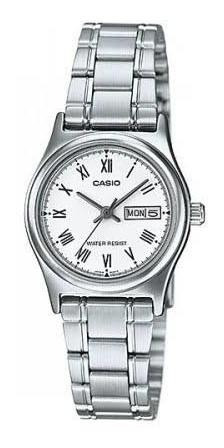 Reloj Casio Dama Modelo Ltp-v006 Metal Plateado Cara Blanca