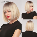 Peluca Bob Rubia Corta Con Flequillo De Louis Ferre Platinum