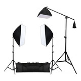 Kit Estúdio 3 Softbox 50x70cm Girafa Tripé 12 Lâmpada C/ 45w