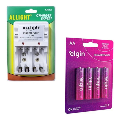 Carregador De Pilhas Aa/aaa/9v + 4 Pilhas Aa 2700 Mah Elgin