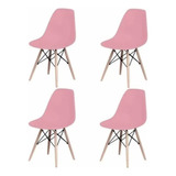 Cadeira De Jantar Elidy Charles Eames Eiffel, Estrutura De Cor  Rosa, 4 Unidades