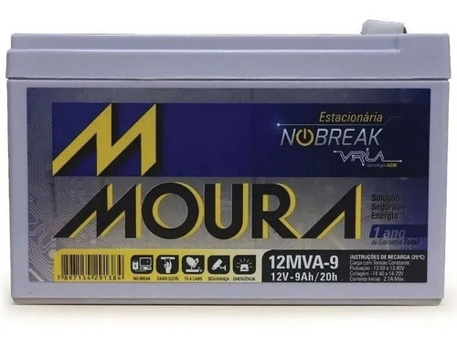 Bateria Moura Estacionária 12v 9ah Vrla Nobreak Alarme Cerca