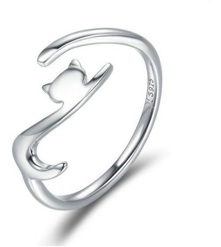 Anillo Gato  Ajustable Para Mujer En Plata 925