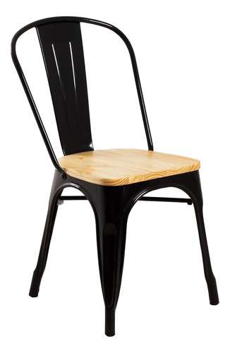 Silla Tolix  De Metal Con Asiento De Madera Para Comedor 