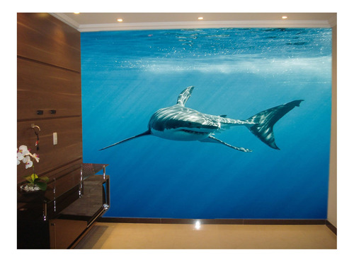 Papel De Parede 3d Fundo Do Mar Tubarão Oceano 5m² Fm115