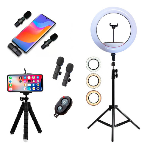 Kit Youtuber Ringlinght +2 Microfone Lapela + Mini Tripé