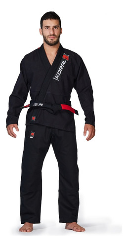 Kimono Jiu Jitsu Trançado Koral One Icon Preto Azul E Branco