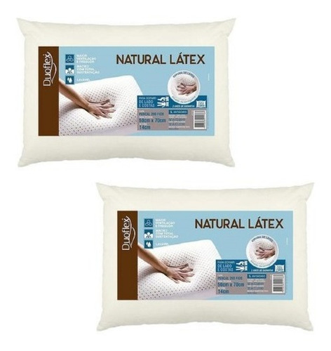 Kit Com 2 Travesseiros Duoflex Natural Látex 50x70x14cm