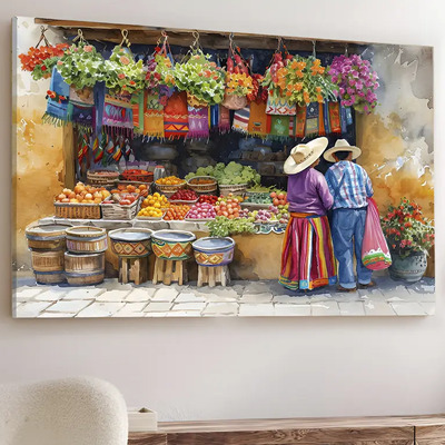 Cuadro Pintura Mexicana Tradicional De Frutas Canvas Armazón Bastidor De Madera | Meses sin interés