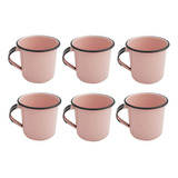 Jogo 6 Xícaras Café Caneca Esmaltada 400ml Caneca Agata Verd Cor Rosa