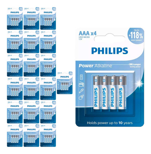 80 Pilhas Alcalinas Aaa 3a Palito Philips 20 Cart