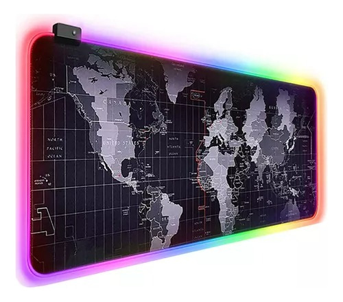 Mouse Pad Gamer Jogo Borda Led Rgb Mapa Mundi Grande 80x30cm