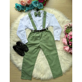 Conjunto Infantil Verde Camisa Branca Suspensorio