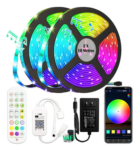 Fita Led Rgb 5050 Wifi Colorida 20m Com Fonte