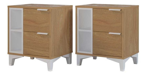 Kit 2  Veladores Dormitorio Mood Color Blanco / Madera