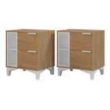 Kit 2  Veladores Dormitorio Mood Color Blanco / Madera