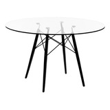 Mesa Eames Vidrio Patas Color Negro 80 Cm Redonda 