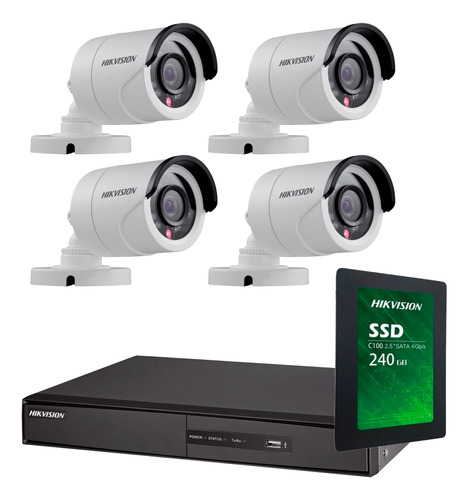 Kit Seguridad Hikvision Full Hd Dvr 8 + Disco 1tb Instalado + 4 Camaras Infrarrojas Exterior / Domos Interior + Ip M3k