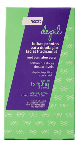 Folhas Prontas Para Depilação Facial Needs Mel Com Aloe Vera