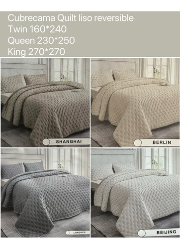 Cubrecama Quilt Liso Reversible Queen Size Con 2 Fundones