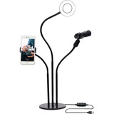 Soporte Flexible Celular Aro Led 12cm Microfono Video 3 En 1