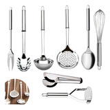 Jogo 8 Utensílios De Cozinha 100% Inox Concha Colher Pegador