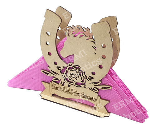 Servilletero Herradura Con Rosa Caballo Personalizado 12 Pzs