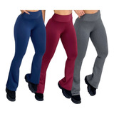 Kit 3 Calça Flare Boca Larga Cintura Alta Fitness Treino