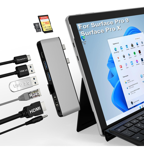 Surface Pro 9 Hub Docking Station Con Hdmi 4k, Usb-c Thunder