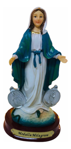 Virgen De La Medalla Milagrosa 13 Cm En Porcelana + Rosario