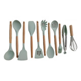 Juego Utensilios Cocina Silicona X12 Piezas Mango Madera   