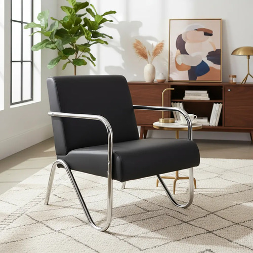 Poltrona P Sala Quarto Decoração Corino Braço Alumínio Ps Fg