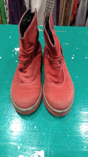 Botas Cortas Rojas En Cuero Descarne Nro 37 Susy Con Det